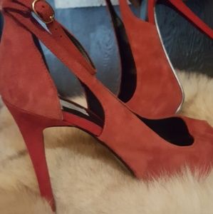 Guess red suede heels/ stilettos